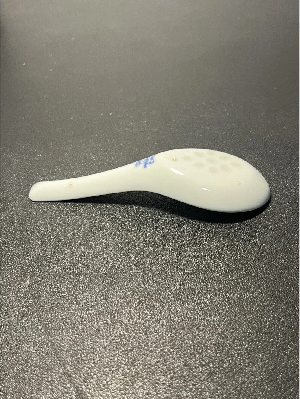 Chinese 1980s Rice Grain Soup Spoon Diamond Lattice Blue White, 5.5” FREE SHIP